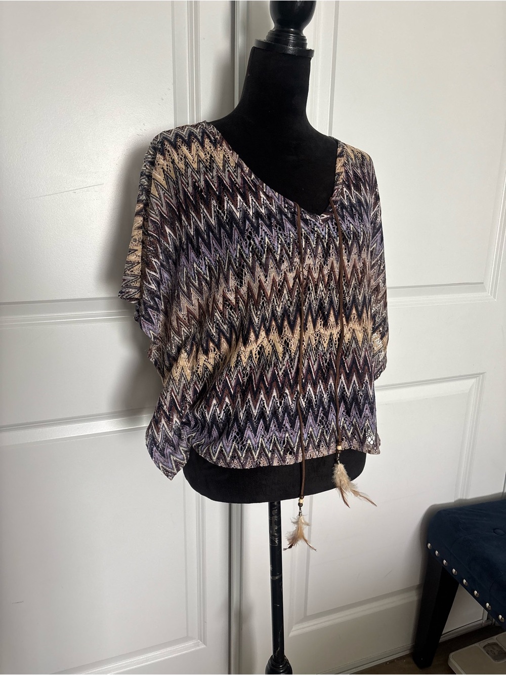 julie's closet Multicolor Chevron Top in Purple and Tan - Picture 2 of 9